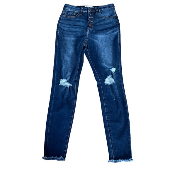 Nature Denim Distressed Button Fly Hi Rise Skinny Jeans.  Size 7/27 - Picture 1 of 7